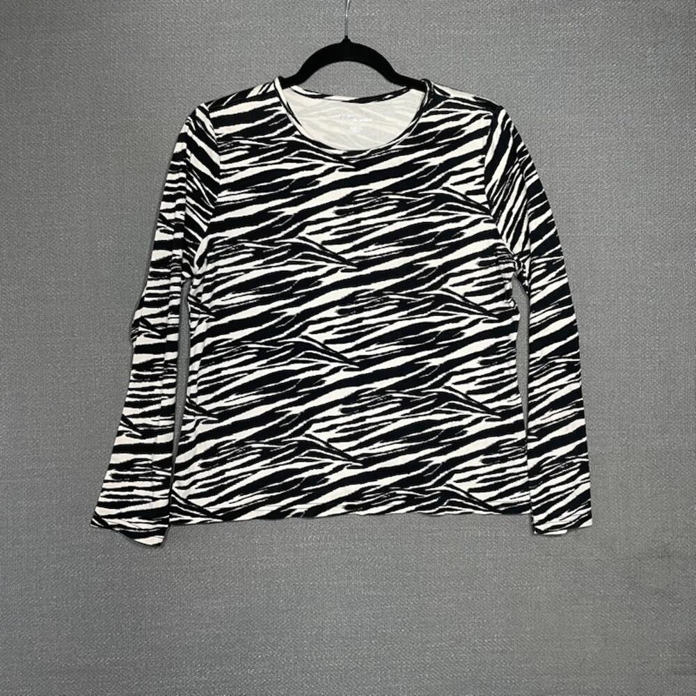 Kim Rogers Long Sleeve Zebra Print Top Mob Wife Black White Staple Core Size L